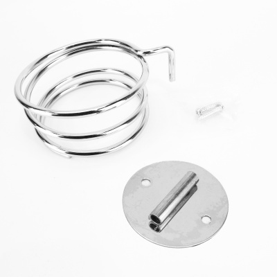 Suporte de parede metálico cromado em espiral com base redonda e acessórios de fixação