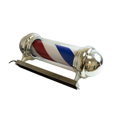 Barbeiro de parede com padrão em espiral vermelho, branco e azul