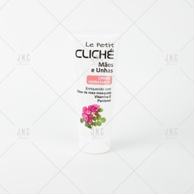 Creme hidratante para mãos e unhas Le Petit Cliché com flores rosas na embalagem