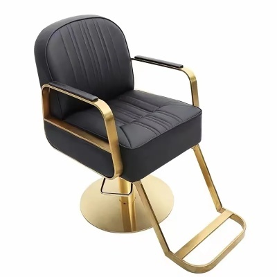 Cadeira de styling preta e dourada para salão de beleza