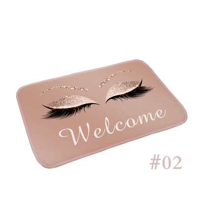 Tapete bege claro com olhos desenhados e texto 'Welcome'.