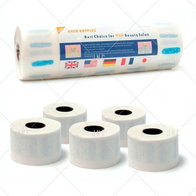 Seis rolos de papel branco com embalagem rotulada