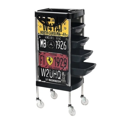 Carrinho organizador móvel com placas decorativas de carros clássicos