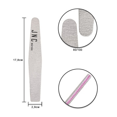 Lima para unha cinza claro com texto JNC 80/100 e detalhes rosa