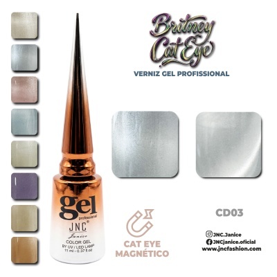 Verniz gel profissional JNC Janice metálico dourado e branco para unhas com várias amostras de cores metálicas