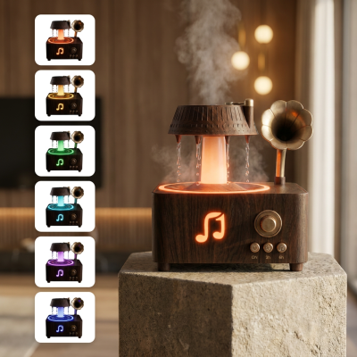 Difusor de ambiente de madeira com luz LED colorida e saída de vapor