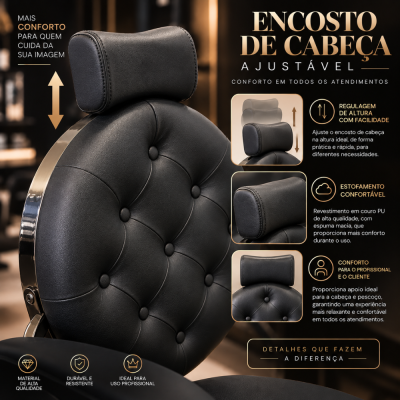 Encosto de cabeça ajustável preto com estofamento confortável em couro PU