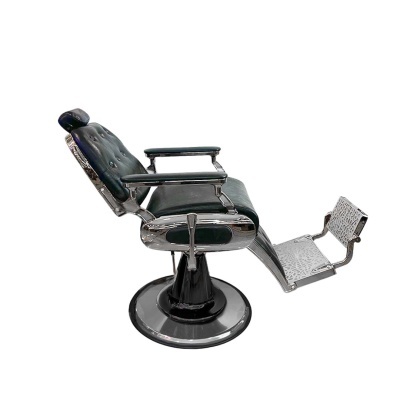 Cadeira profissional de barbeiro preta com base cromada e apoio para pés