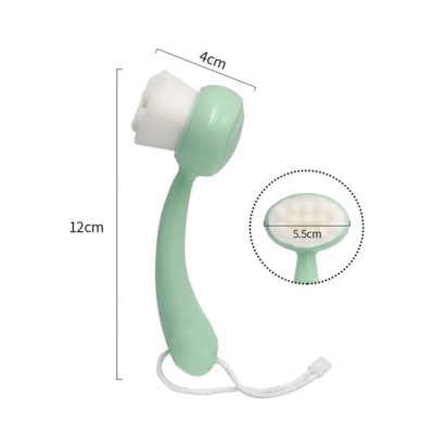 Escova de limpeza facial verde água com cerdas brancas e corda para pendurar