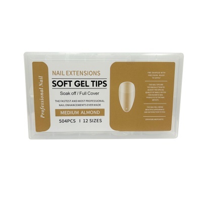 Kit de unhas soft gel tips Almond Médio 504 peças em embalagem plástica