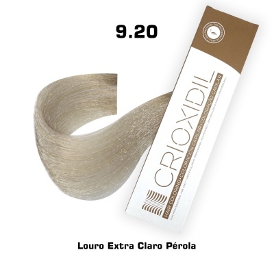 Tubo de tinta de cabelo CROIXXDIL 9.20 Louro Extra Claro Pérola com amostra de cor.