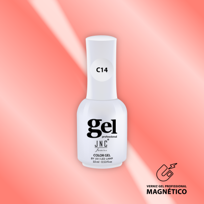 Frasco de verniz gel magnético profissional branco com tampa branca e rótulo C14