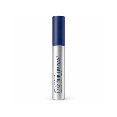 Tubo prateado com tampa azul e texto Lash JUBILEE DAY