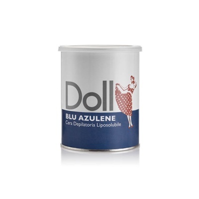 Pote de cera depilatória Doll Blu Azulene com rótulo azul e branco