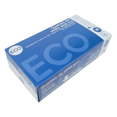 Caixa azul de luvas de vinilo azul ECO tamanho M