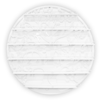 Prateleira redonda branca com divisórias horizontais e padrão texturizado