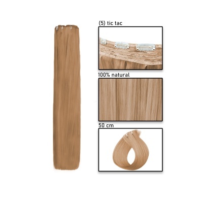Extensão de cabelo castanho claro de 50 cm com presilhas tic tac