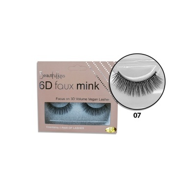 Caixa de pestanas falsas 6D faux mink cor de rosa com pestanas pretas modelo 07