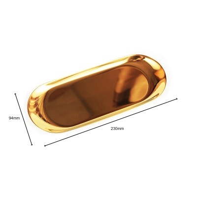 Tabuleiro oval dourado com dimensões 230mm por 94mm