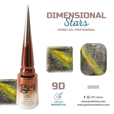 Frasco de gel para unhas JNC bronze metálico com amostras de unhas 9D brilhantes em várias cores