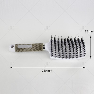 Escova para cabelo branca com cerdas pretas e cabo cinzento e branco