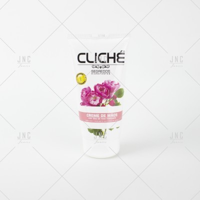 Creme de mãos Cliché em tubo branco com rosas rosa