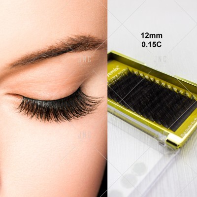 Olho com pestanas longas e caixa de extensões de pestanas 12mm 0.15C