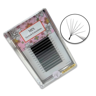 Conjunto de extensões para pestanas em caixa plástica com padrão floral