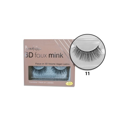 Pestanas falsas 6D faux mink vegan número 11 em caixa rosa com janela