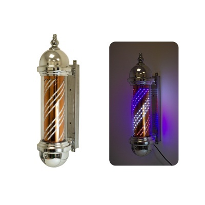 Barbeador de parede cilíndrico laranja e branco com luzes LED azuis