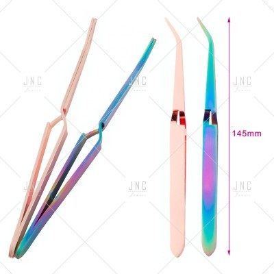 Pinças metálicas iridescentes e rosa de 145mm com pontas retas e curvas