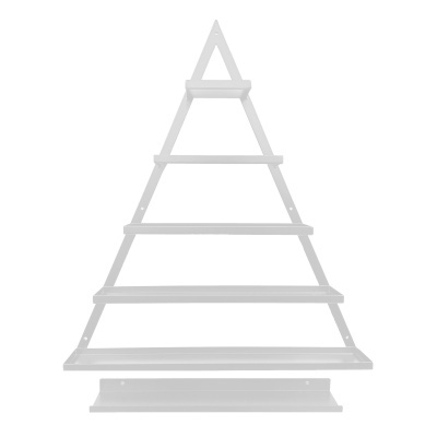 Prateleira triangular branca de madeira com cinco níveis
