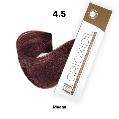 Amostra cor de cabelo mogno 4.5 com embalagem branca e castanha CROIXDIL