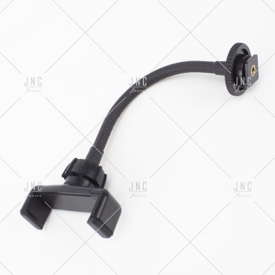 Suporte de telemóvel preto com braço flexível e fixação circular