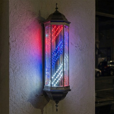 Lanterna de parede metálica luminosa com luzes LED vermelhas, azuis e brancas