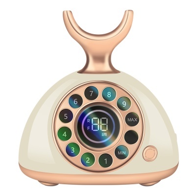 Base para escova de dentes elétrica vintage bege e dourada com roda numérica e visor digital