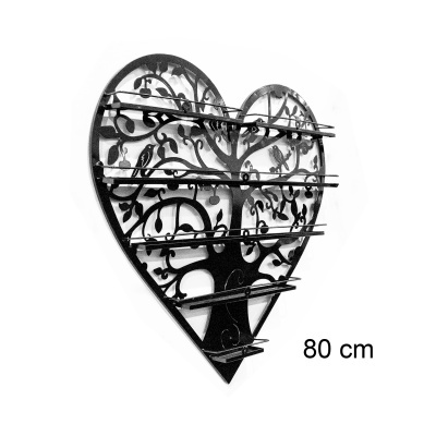 Suporte em forma de coração com desenho de árvore e prateleiras