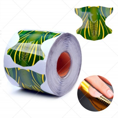 Rolo de moldes autocolantes para unhas com padrão verde, amarelo e branco