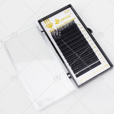 Caixa de extensões de pestanas sintéticas pretas com embalagem preta e tampa transparente