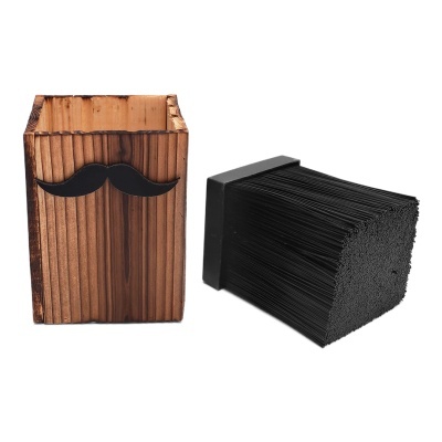 Conjunto escova preta de cerdas com suporte de madeira listrado decorado com bigode preto