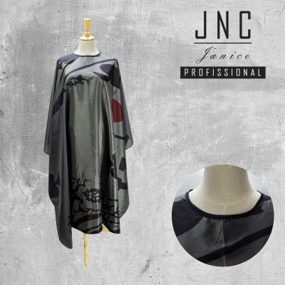 Capa profissional para cabeleireiro JNC Janice Profissional cinza e preto com detalhe vermelho