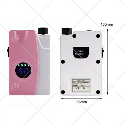 Máquina de perfuração compacta branca e rosa com visor digital e botões pretos