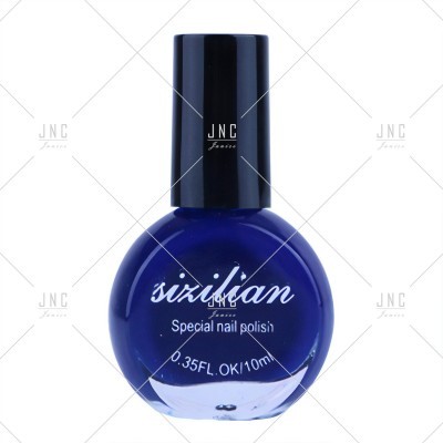 Frasco de esmalte de unhas azul escuro com tampa preta