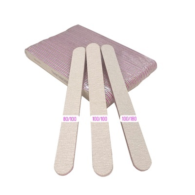 Conjunto de três limas para unhas com etiquetas numéricas em fundo com padrão cor-de-rosa e branco