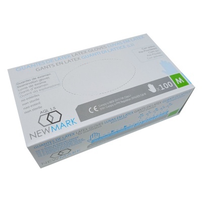 Caixa branca de luvas de látex Newmark tamanho M com 100 unidades