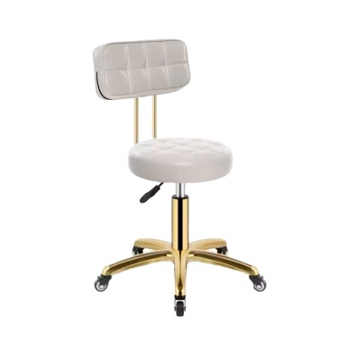 Cadeira de escritório branca com assento e encosto acolchoados em base dourada