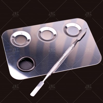 Paleta de mistura metálica prateada com espátula dupla para maquiagem