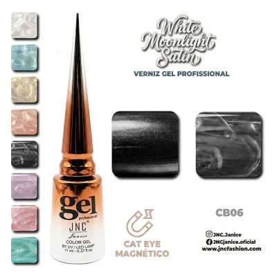 Verniz gel profissional JNC Janice com efeito Cat Eye Magnético e amostras de cores peroladas e satinadas