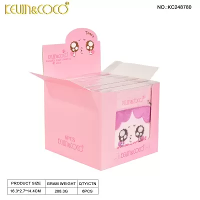 Embalagem rosa com 6 paletas de maquilhagem KEVIN&COCO e ilustração rosto com olhos brilhantes