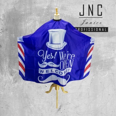 Capa de corte de cabelo azul com texto e elementos gráficos